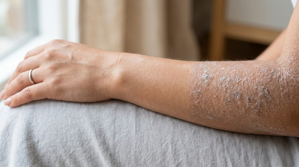 Side by side comparison of healthy skin and dry deficient skin